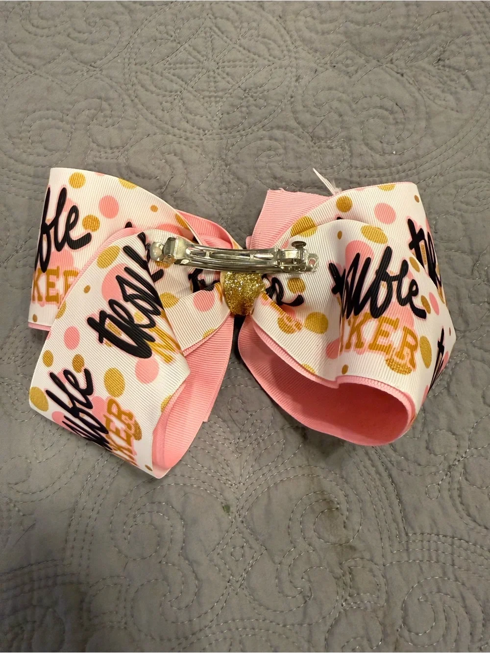 Large Pink and Gold Polka Dot Kids Hair Bow